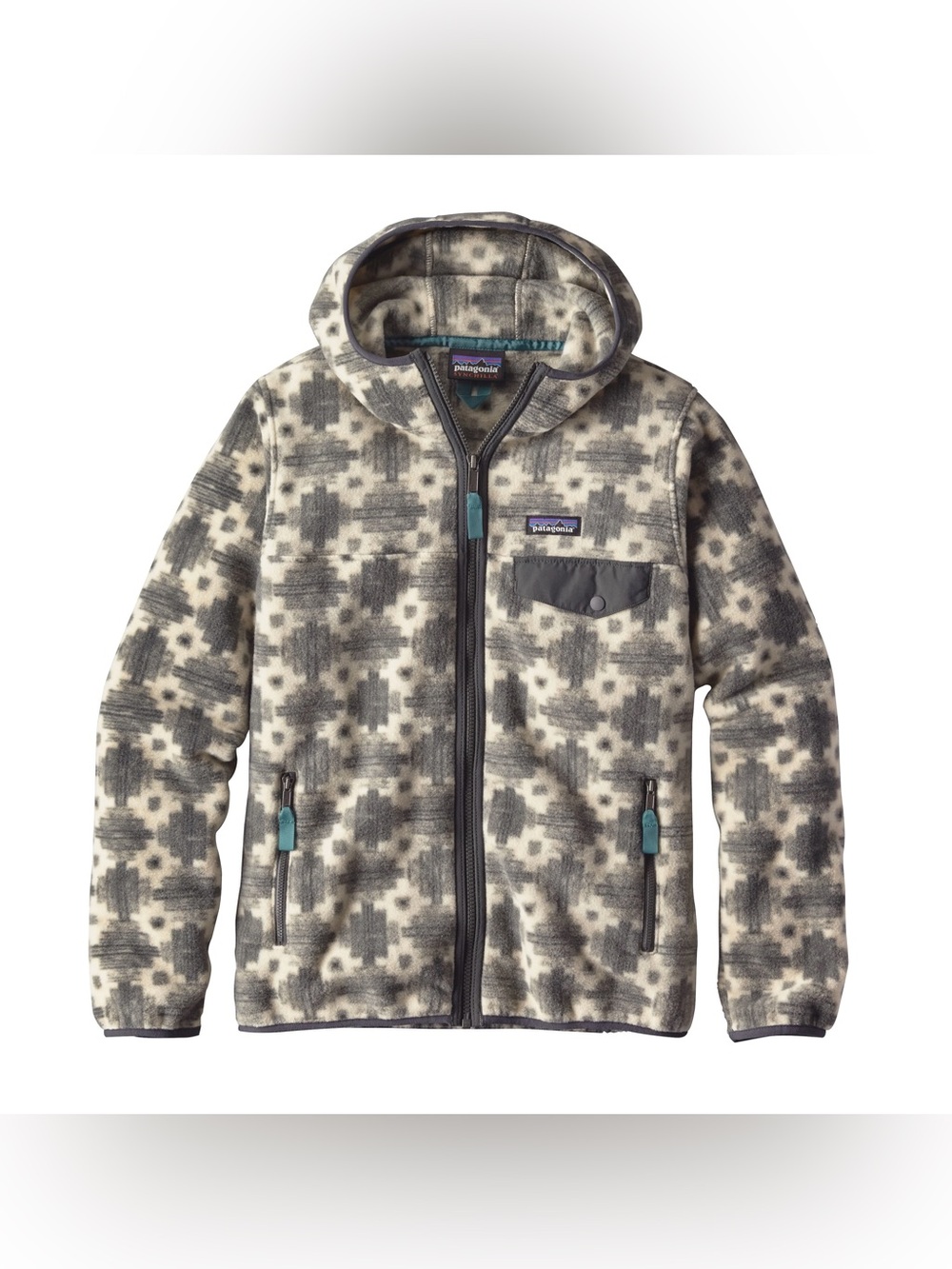 Patagonia Lightweight Snap T Hooded Jacket Large Geometric Synchilla Fleece